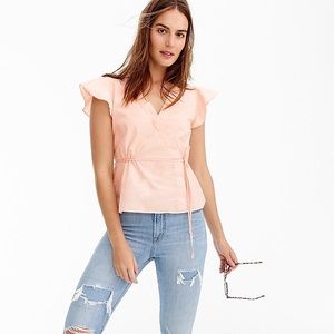 J. Crew pink flutter sleeve wrap top